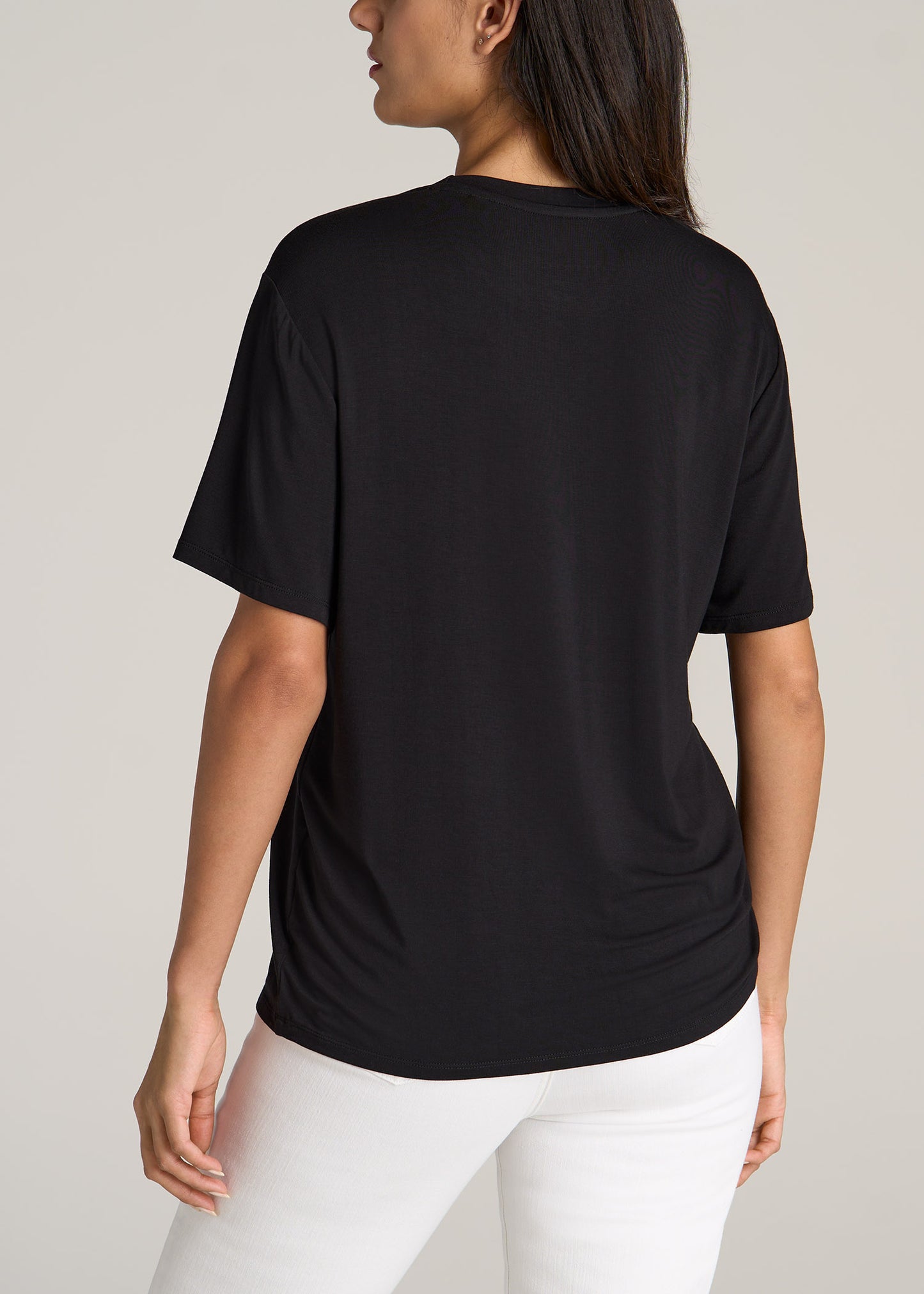 Women's Tall Short-Sleeve Oversized Crewneck Pocket Black T-Shirt
