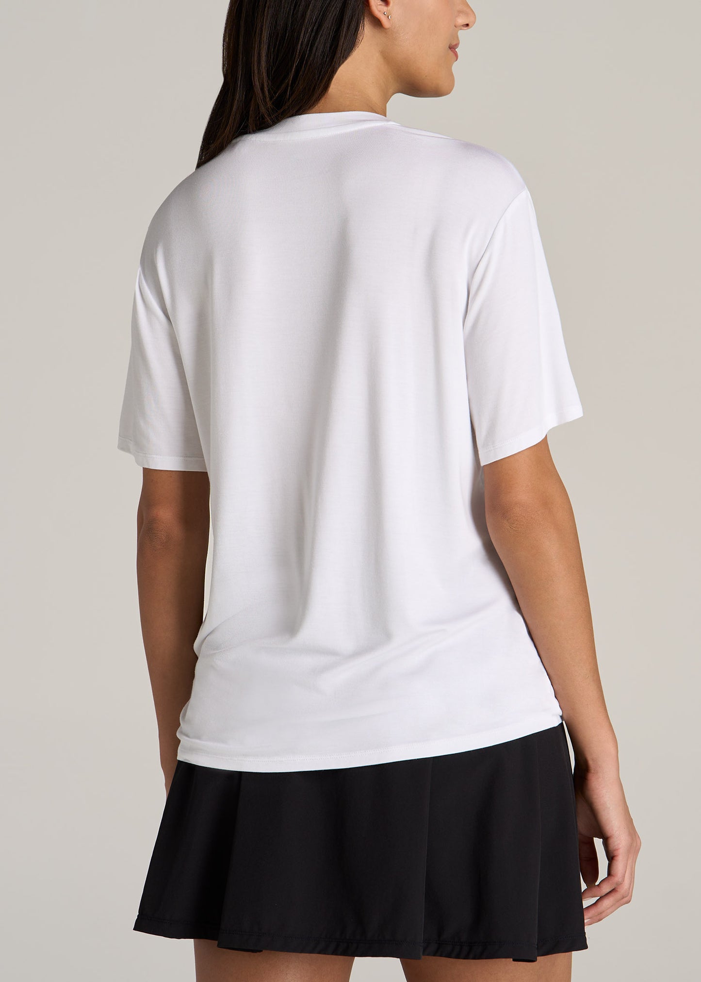 Short-Sleeve Oversized Crewneck Pocket T-Shirt for Tall Women in White