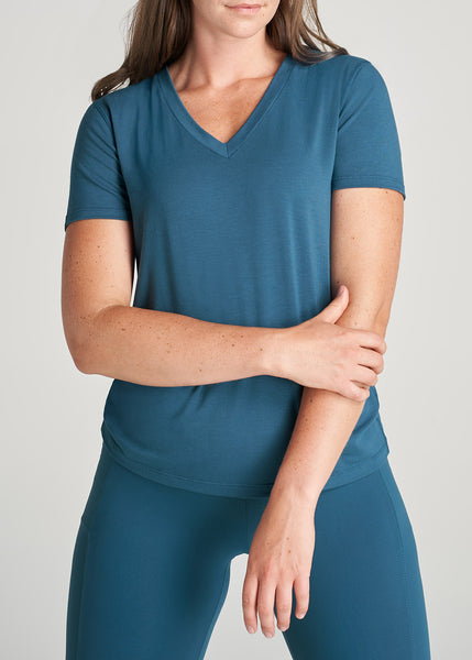 Short Sleeve V-Neck In Deep Water - Shirts For Tall Women