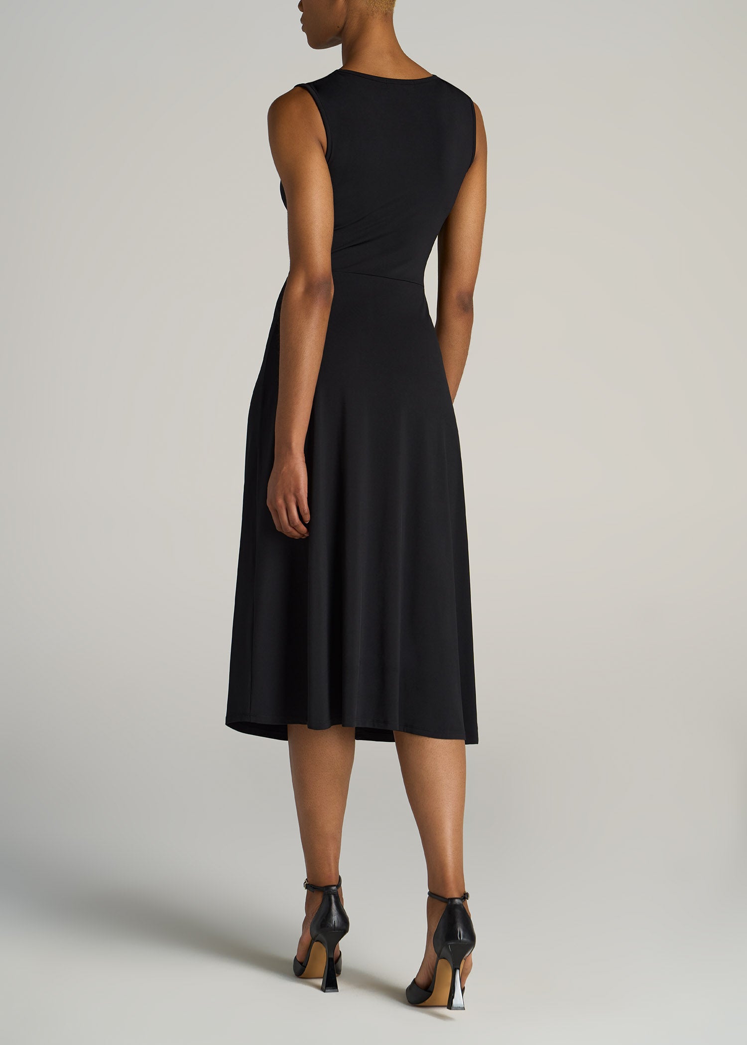    American-Tall-Women-Sleeveless-Knot-Front-Dress-Black-back