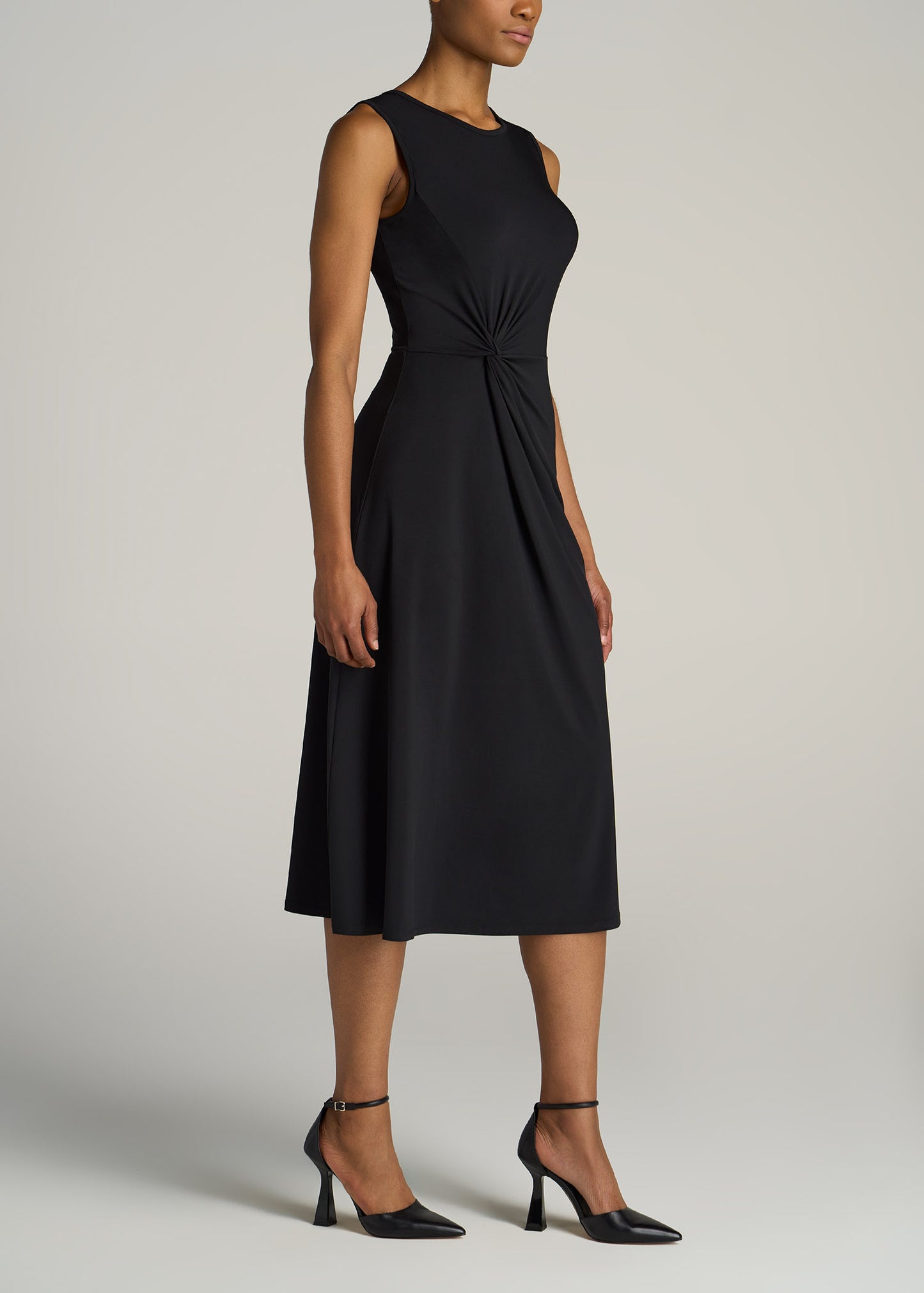    American-Tall-Women-Sleeveless-Knot-Front-Dress-Black-side