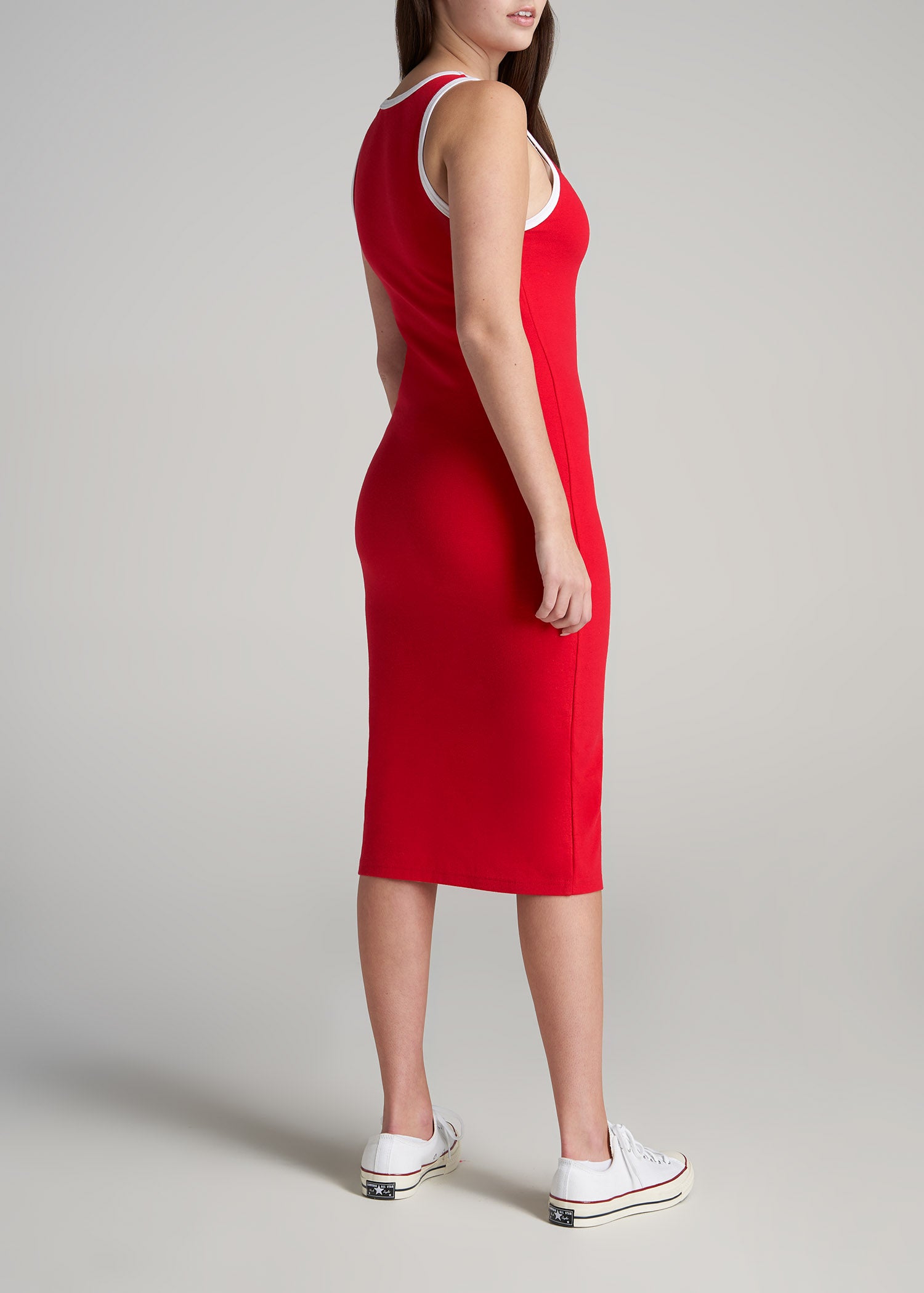 Sleeveless Fitted Tall Midi Dress Red And White