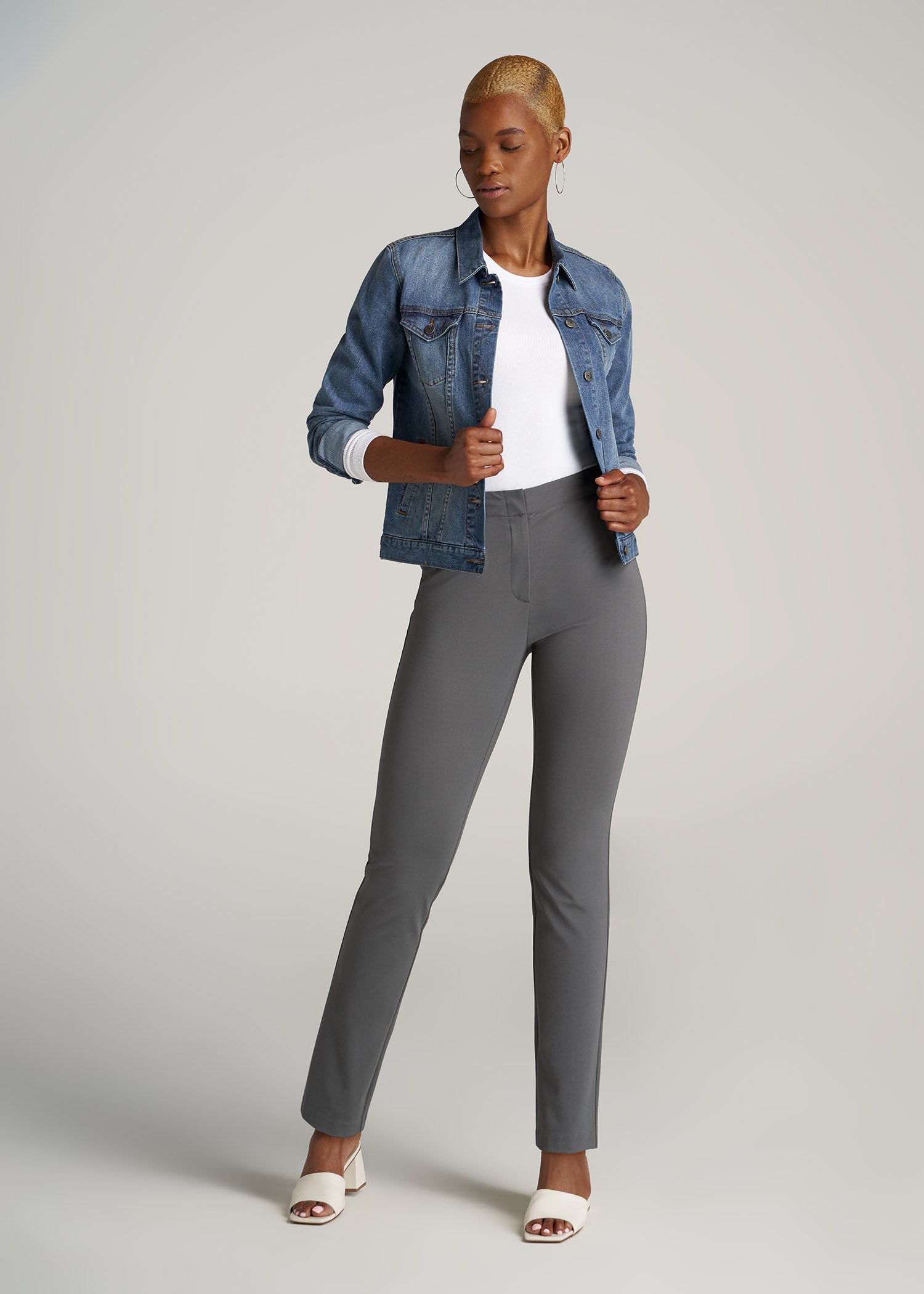Silver Gray Satin Slim Fit Tuxedo Pants for Women – LITTLE BLACK TUX