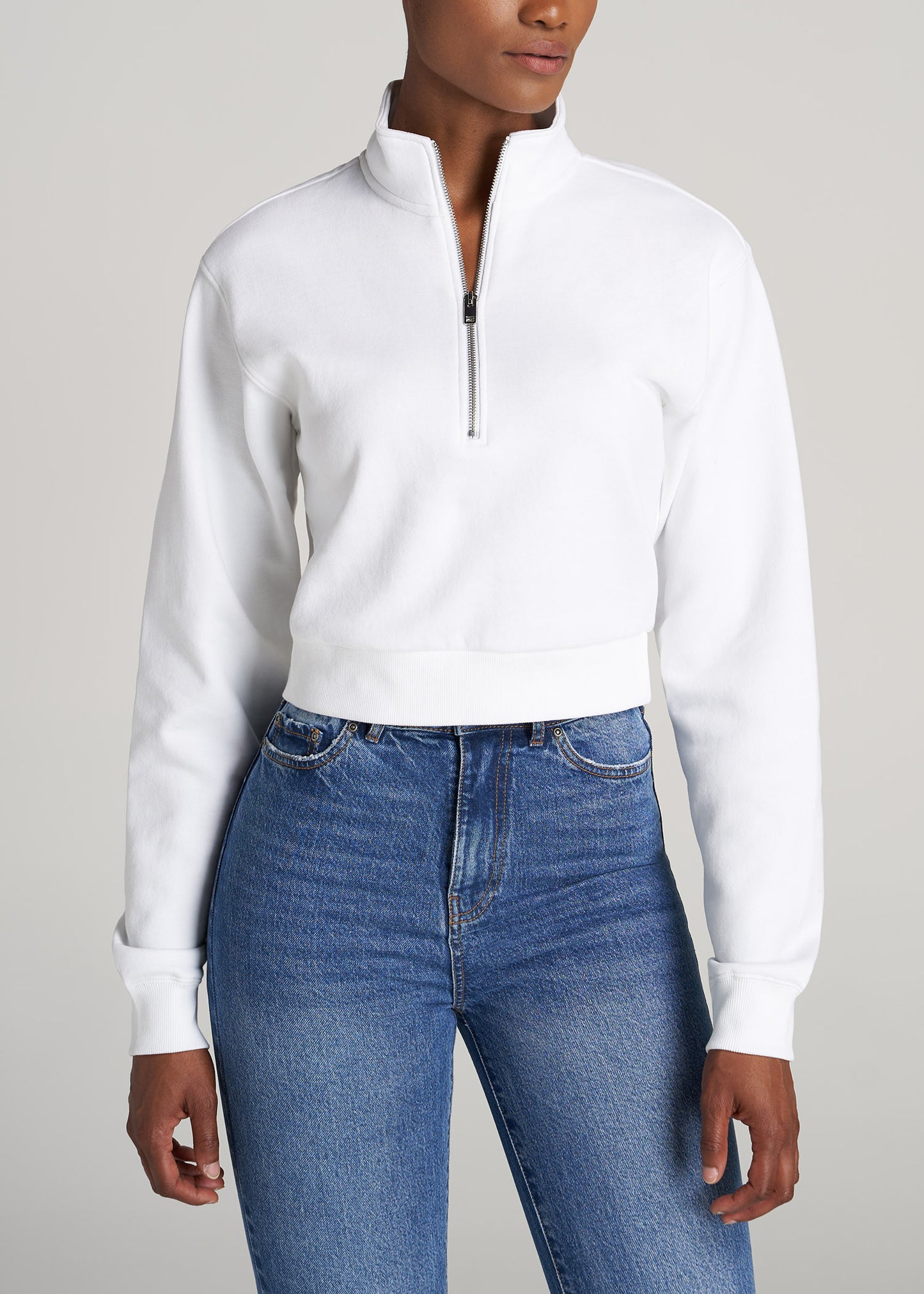 Wearever Fleece Cropped Half-Zip Sweatshirt for Tall Women in Heather Cloud White XL / Extra Tall / Heather Cloud White