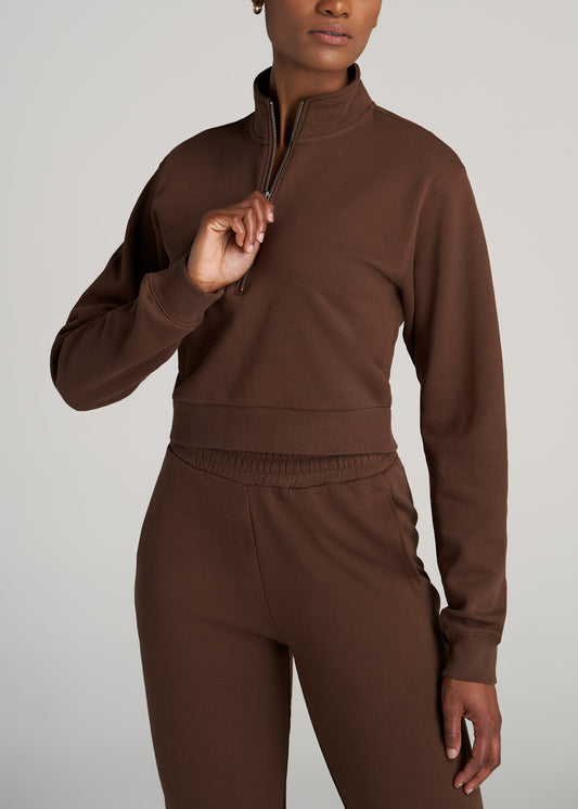 Wearever Fleece Cropped Half-Zip Sweatshirt for Tall Women in Heather Cloud  White