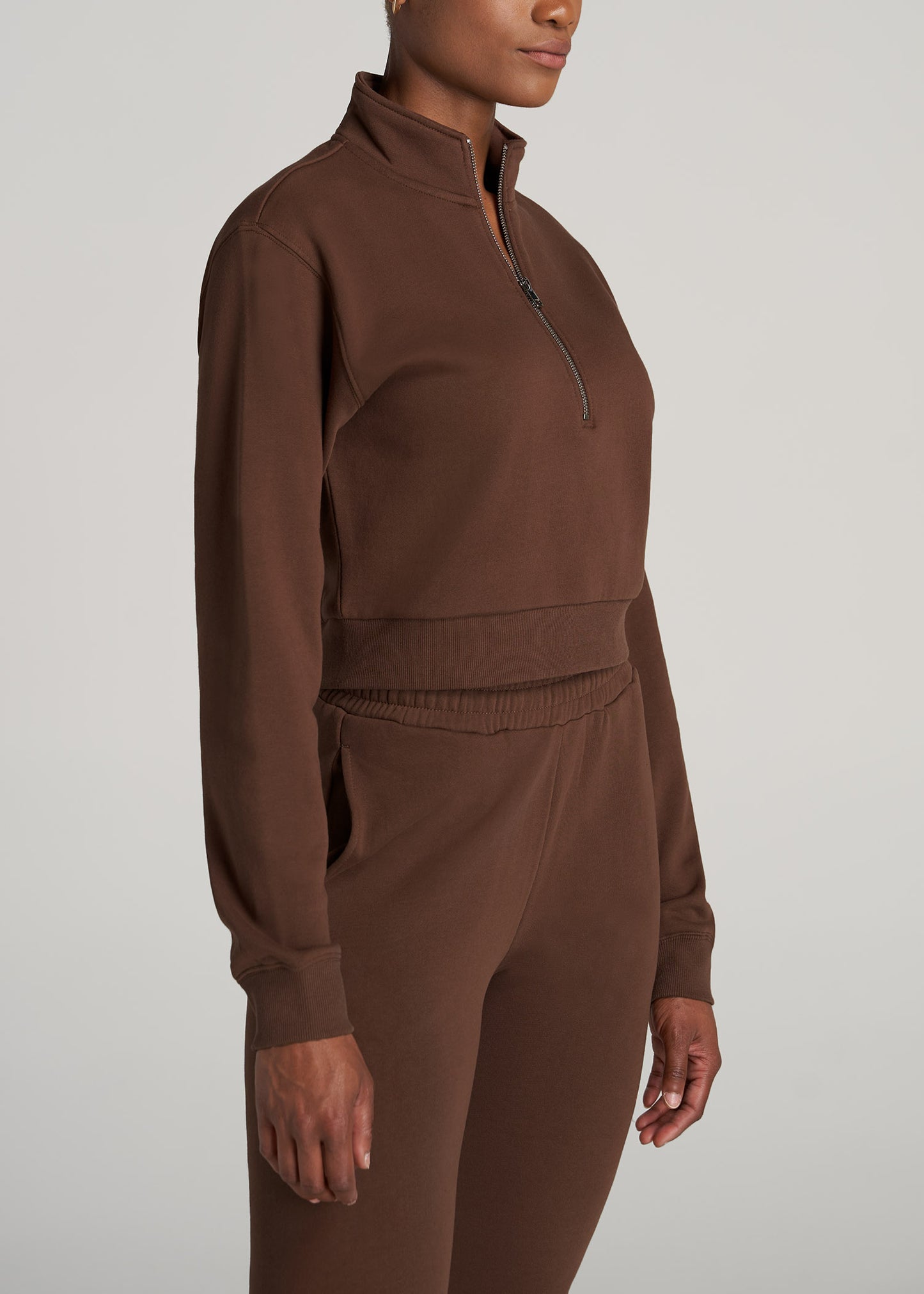    American-Tall-Women-WKND-Cropped-HalfZip-Sweatshirt-Rootbeer-side