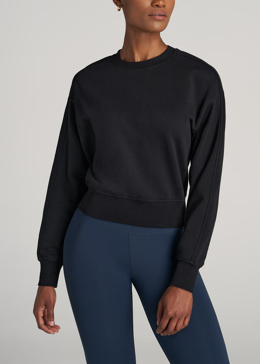       American-Tall-Women-WKND-Fleece-Cropped-Crew-Sweatshirt-Black-front