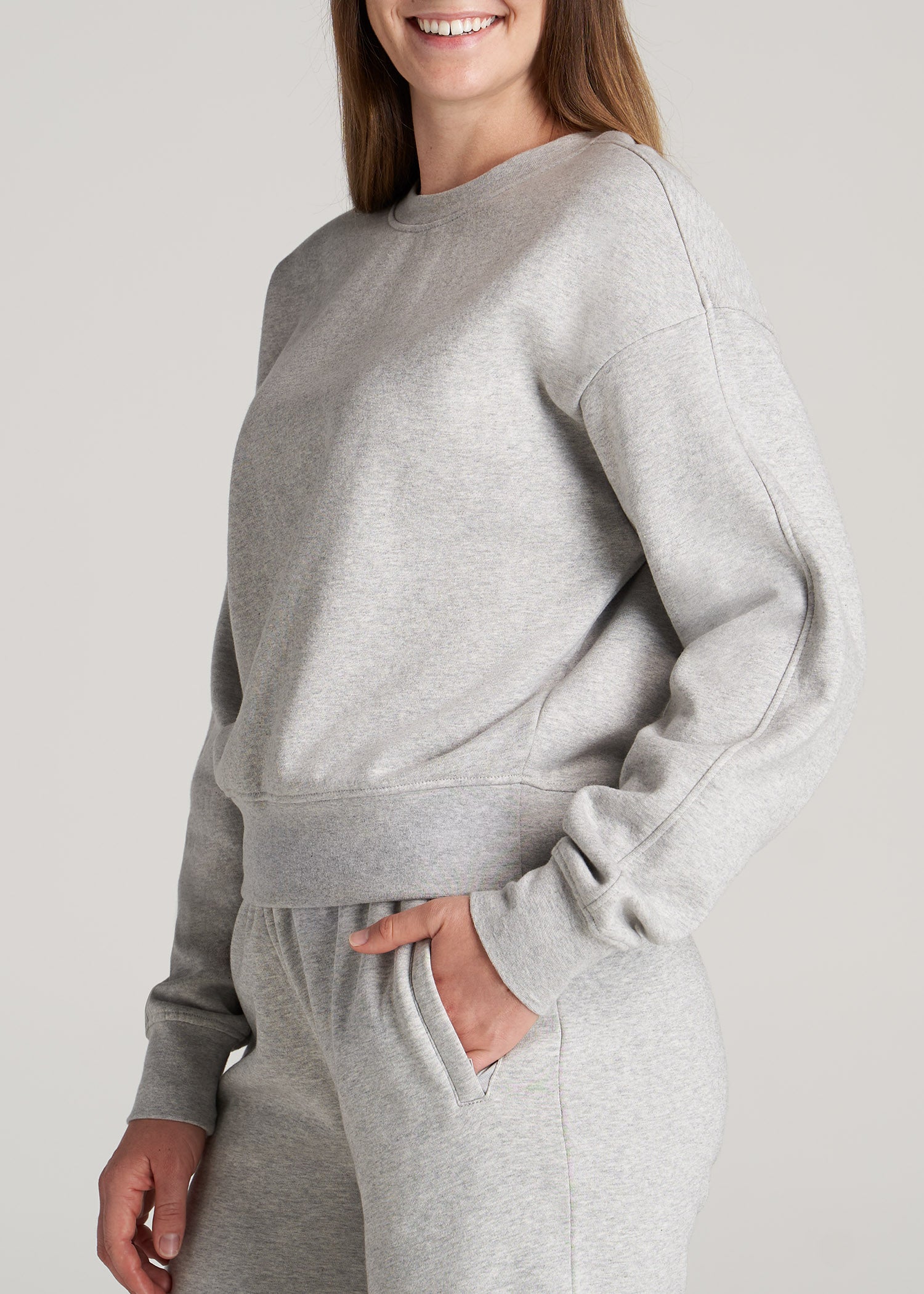 Wearever Fleece Cropped Half-Zip Sweatshirt for Tall Women in Heather Cloud White XL / Extra Tall / Heather Cloud White