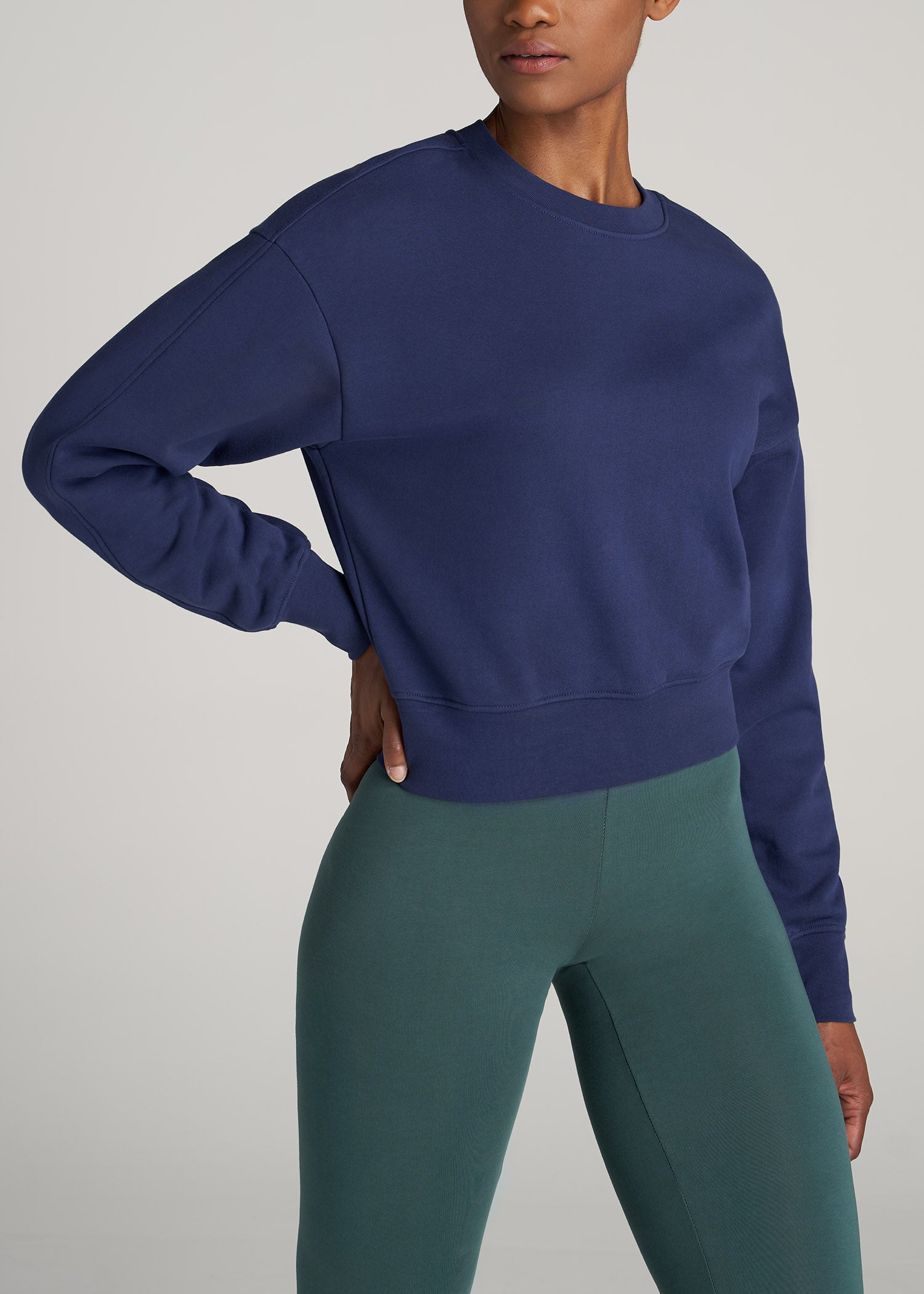    American-Tall-Women-WKND-Fleece-Cropped-Crew-Sweatshirt-Midnight-Blue-front