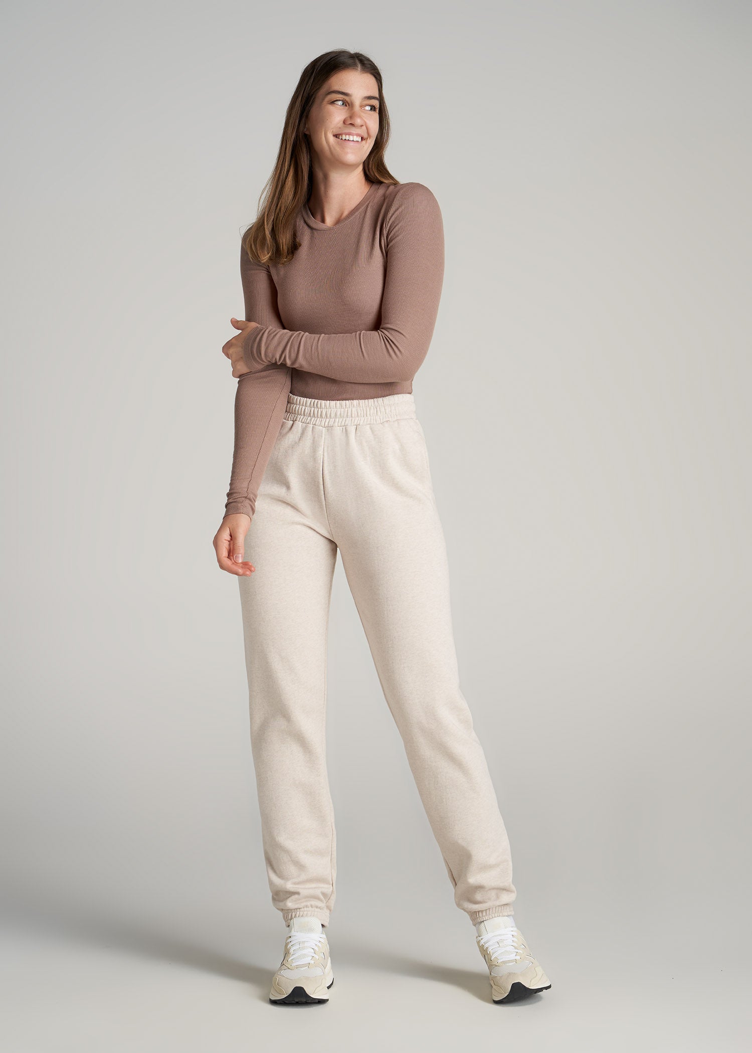 Wearever Fleece Open-Bottom Sweatpants for Tall Women in Heather Cloud White