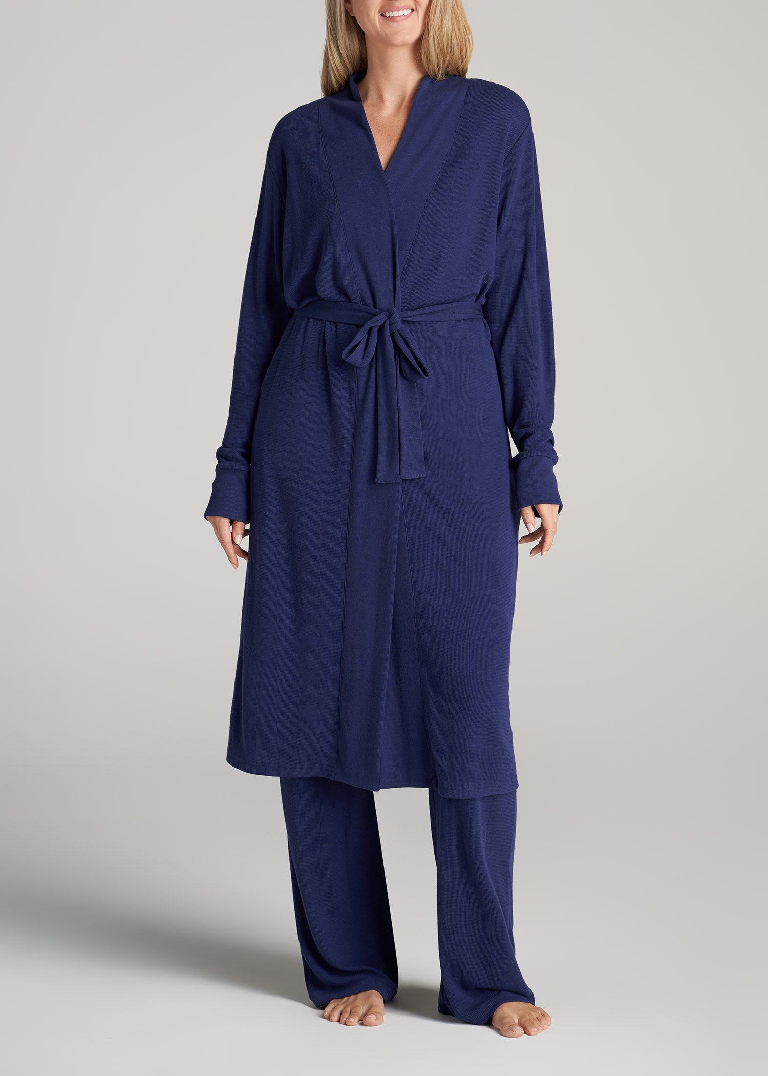    American-Tall-Women-Waffle-Lounge-Robe-Midnight-Blue-front