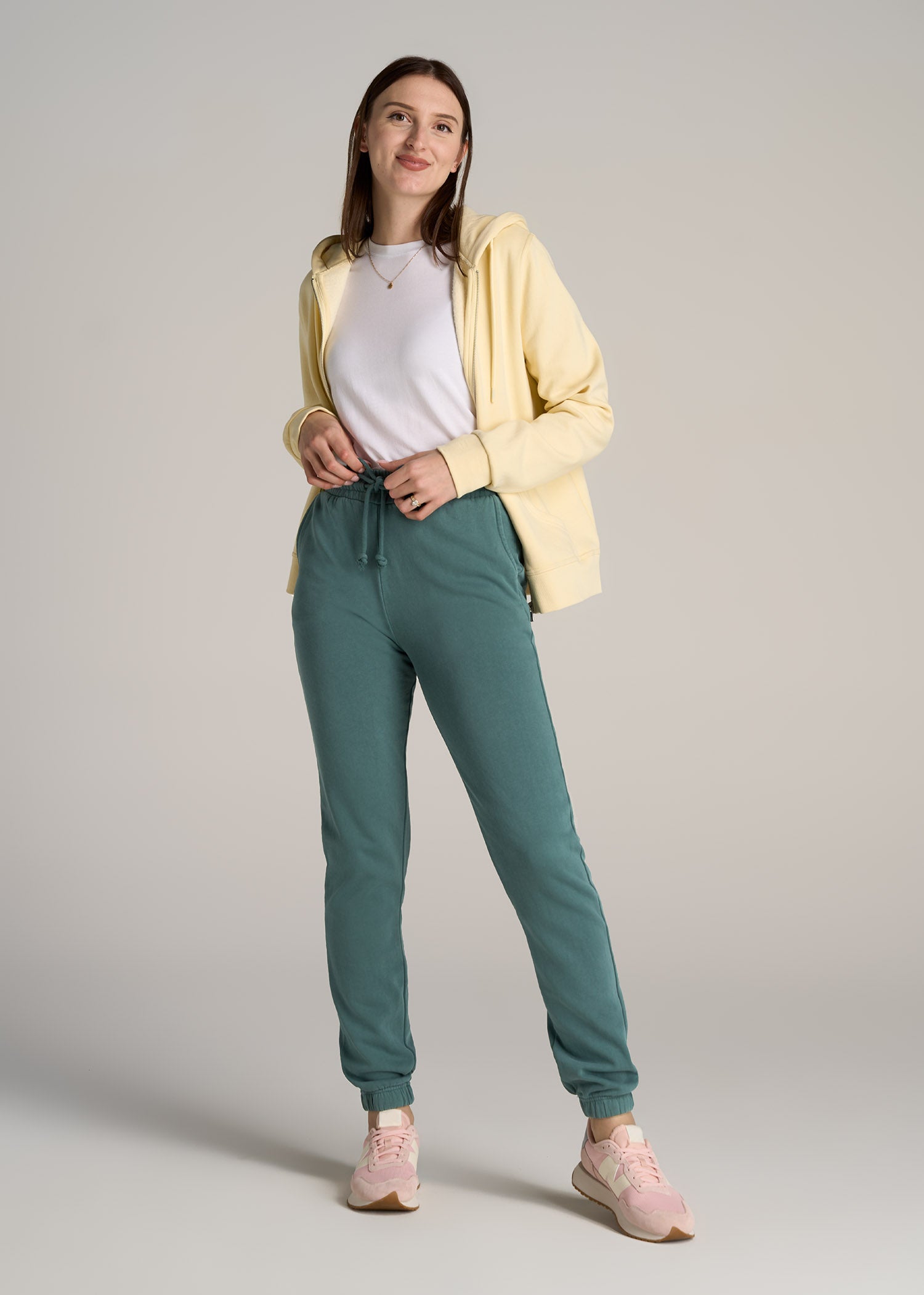       American-Tall-Women-Wearever-SLIM-High-Waisted-Garment-Dye-Sweatpants-Juniper-Green-full