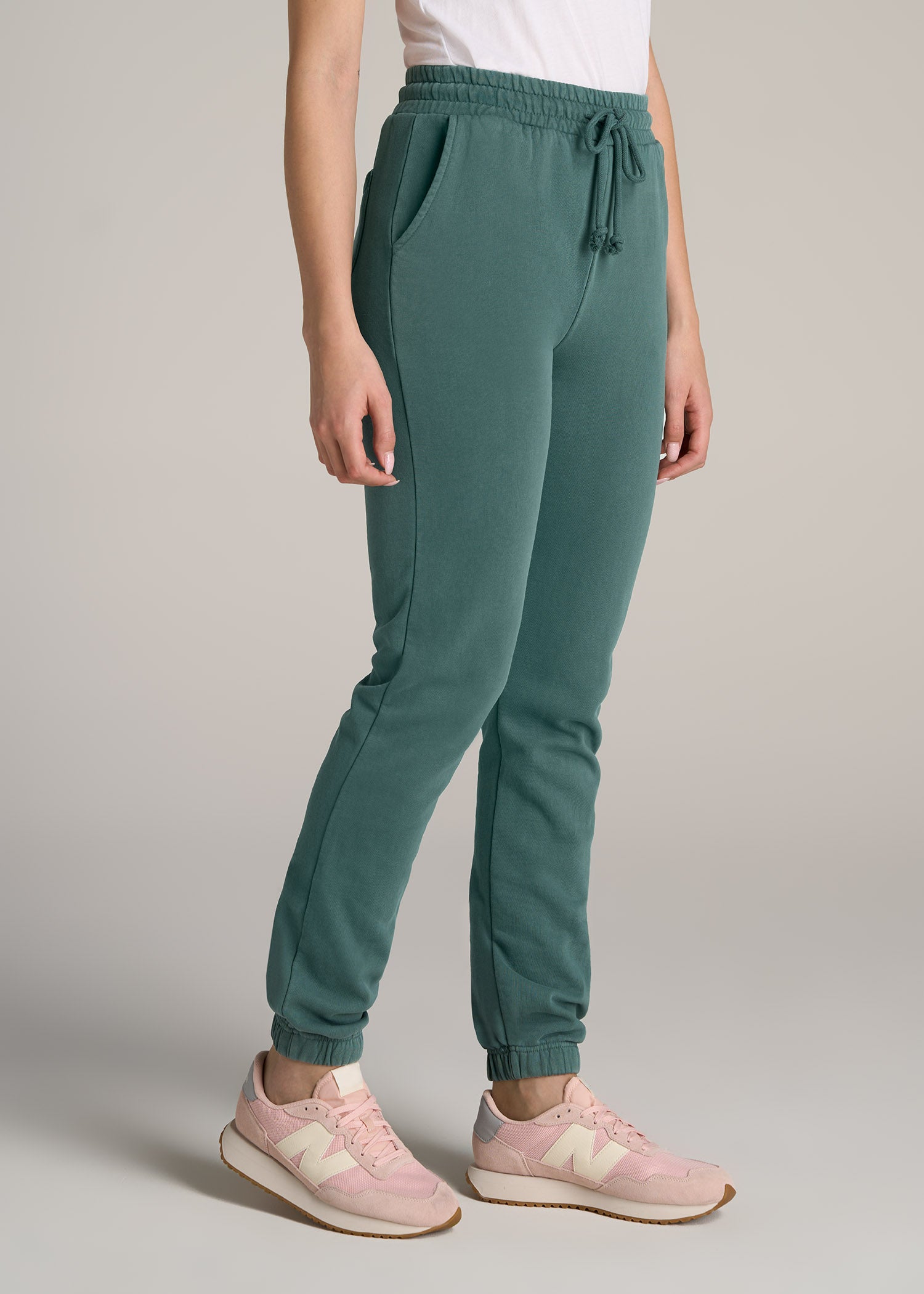       American-Tall-Women-Wearever-SLIM-High-Waisted-Garment-Dye-Sweatpants-Juniper-Green-side