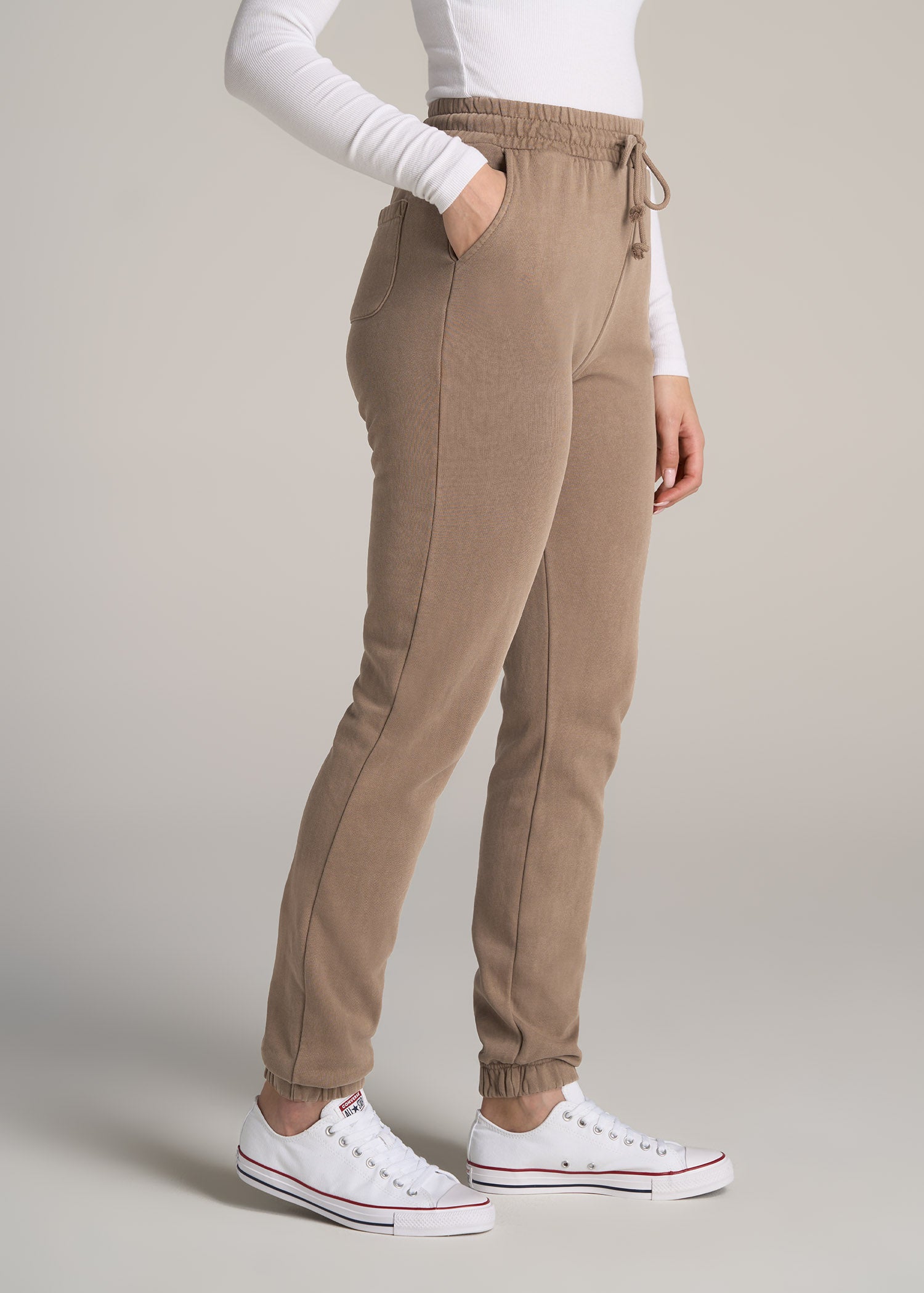 Wearever Fleece SLIM-FIT High-Waisted Women's Garment Dye Sweatpants in  Latte