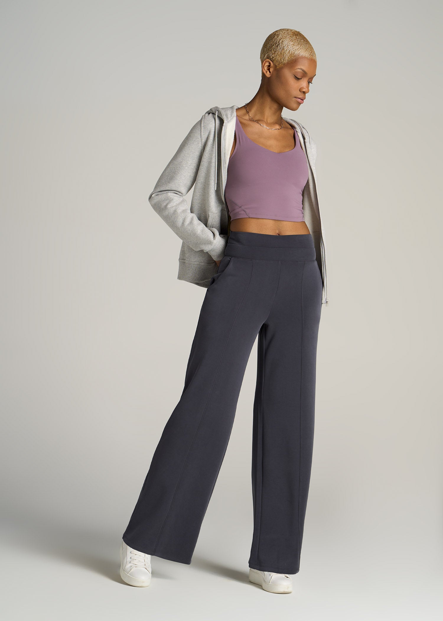 Wide Leg Ultra High Rise Pant for Tall Women in Charcoal Rinse