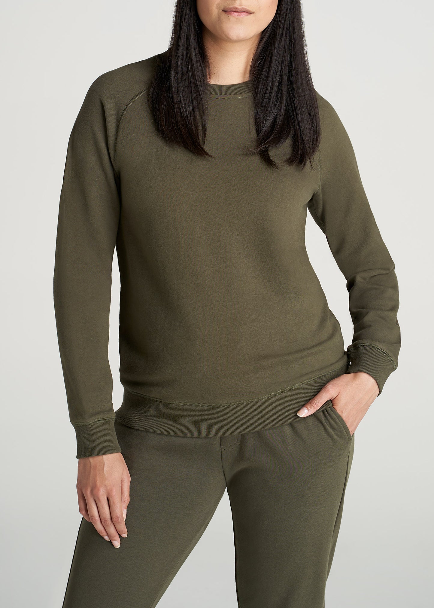 American-Tall-Women-Womens-FrenchTerry-CrewNeck-FernGreen-front