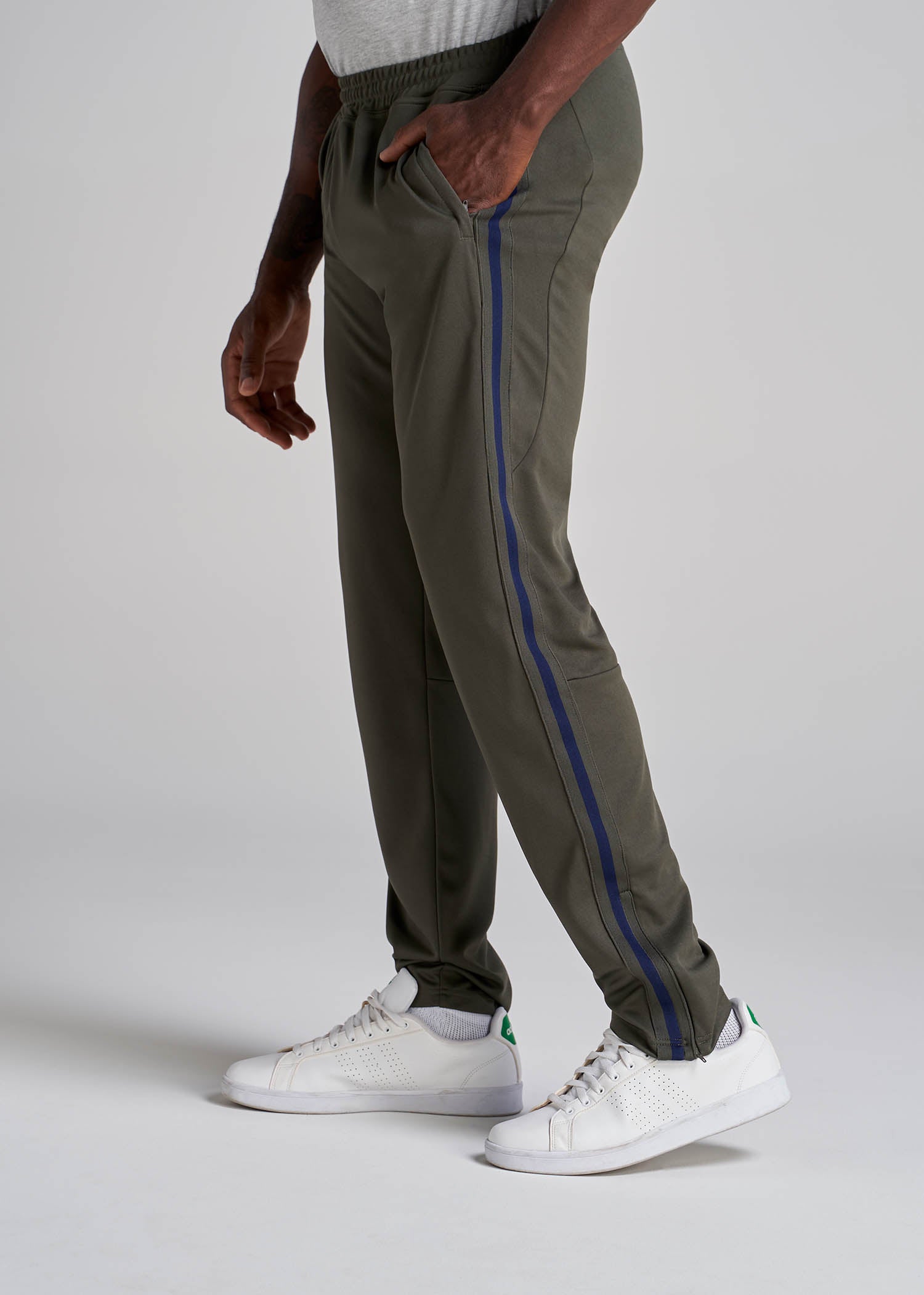 Athletic Stripe Pants for Tall Men in Green-Deep Blue Stripe