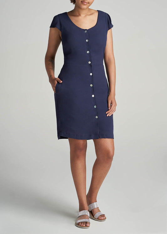 American_Tall_Women_SlimFit_CapSleeve_Dress_Navy_front