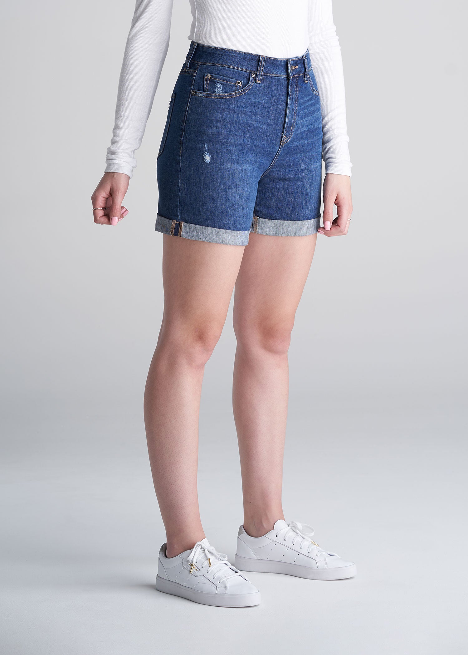 American_Tall_Womens_denim_shorts_medium_blue-front