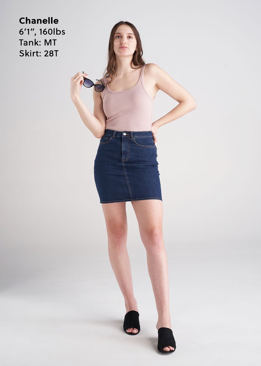blue denim short skirt